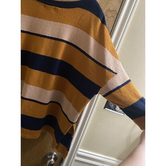 BDG Urban Outfitters Oversized Yellow/Navy Striped 100% Cotton Crop Blouse Sz S - Picture 9 of 10